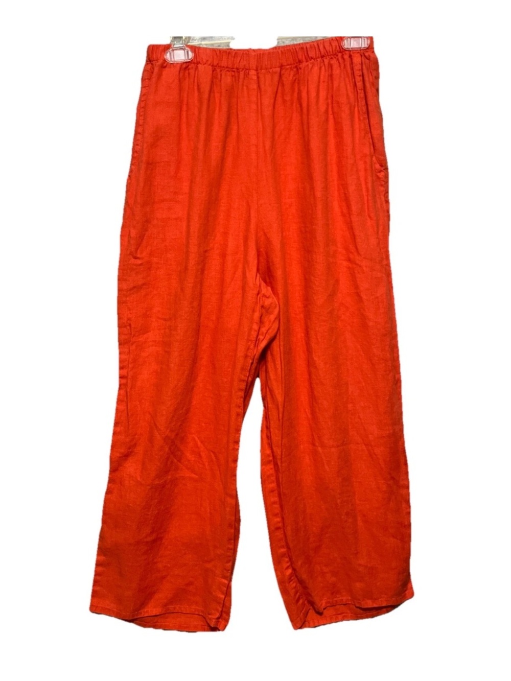 Flax Linen Pants Women S Orange Wide Leg Cropped Elastic High Waist Lagenlook